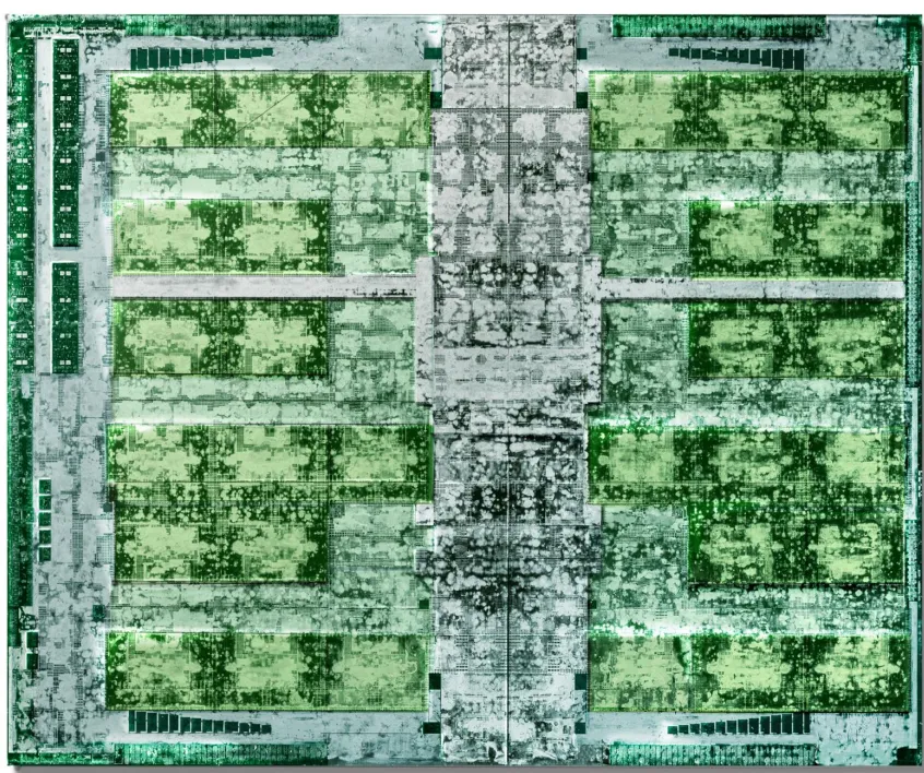 Pascal P100 Die Shot：左上角为 4 组 NVLink